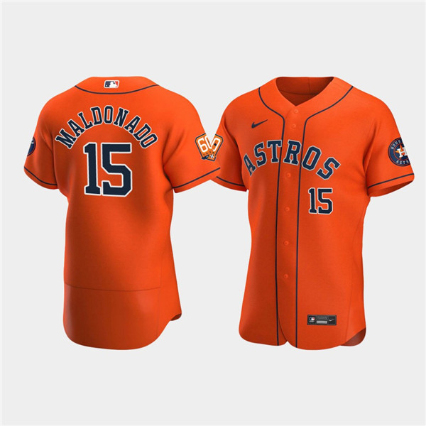 Men's Houston Astros #15 Mart??n Maldonado Orange 60th Anniversary Flex Base Stitched Baseball Jersey